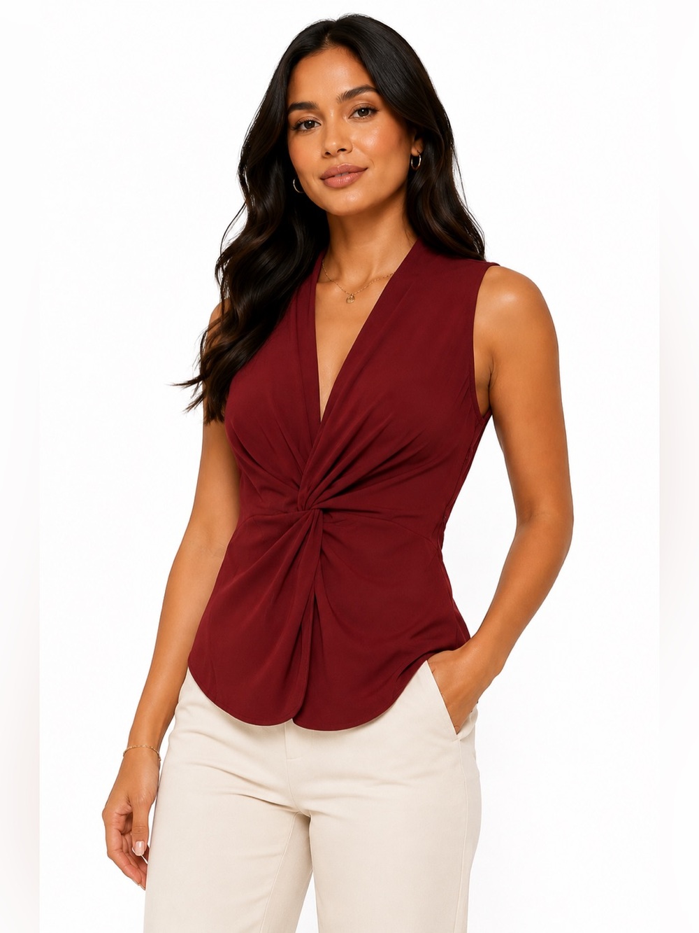 COMMENSE Halter Neck Knotted Front Top Size Medium NWT